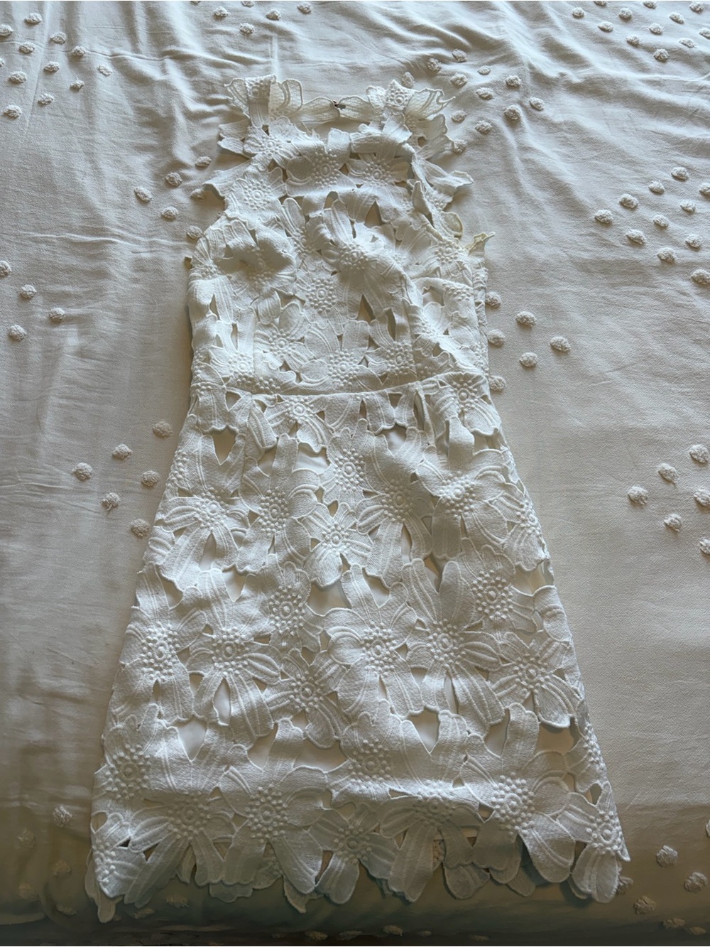 Free People White Lace Appliqué Dress with Rose Gold Zip